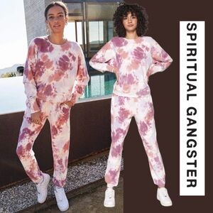 Spiritual Gangster Tie-Dye Burgundy Bridget Raglan Pullover Sweatshirt Crew M